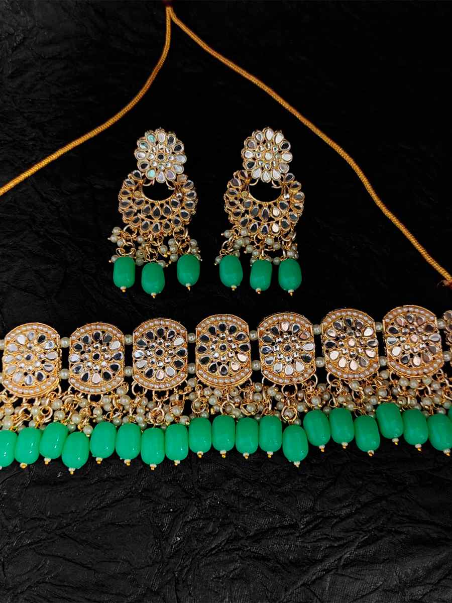 Light Green Alloy Wedding Wear Kundan Necklace