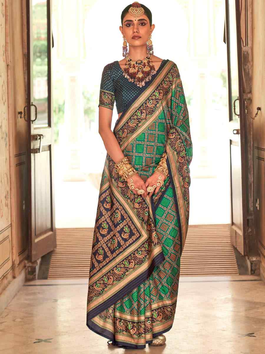 Light Green Banarasi Silk Printed Casual Festival Contemporary Saree
