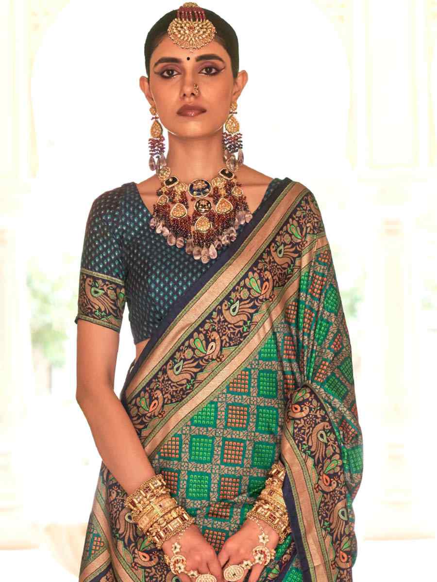 Light Green Banarasi Silk Printed Casual Festival Contemporary Saree