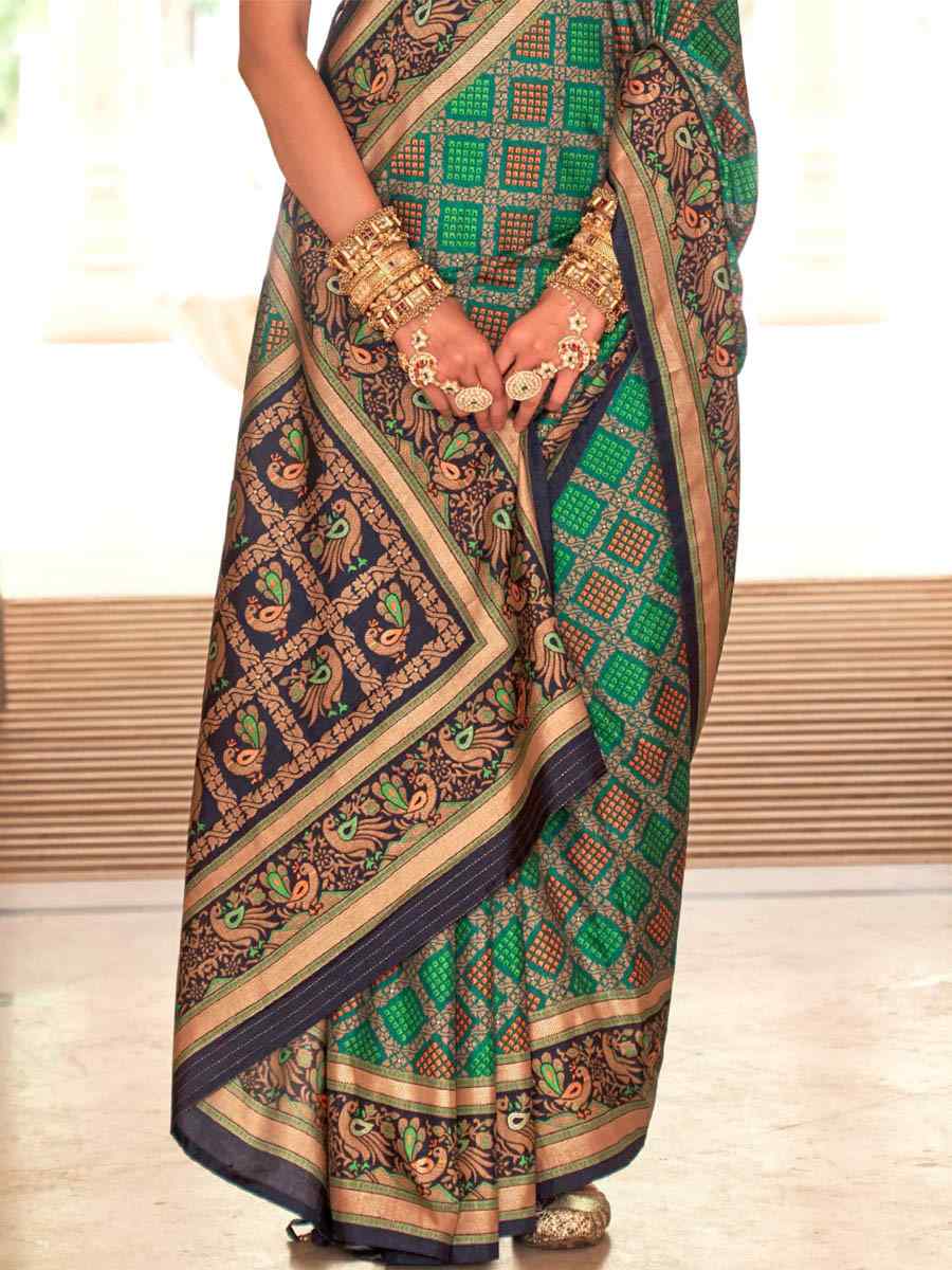 Light Green Banarasi Silk Printed Casual Festival Contemporary Saree