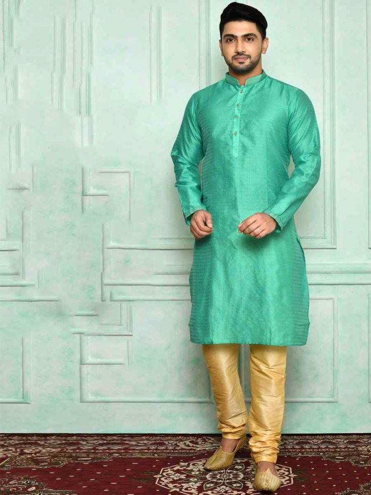 Light Green Brocade Woven Festival Kurta