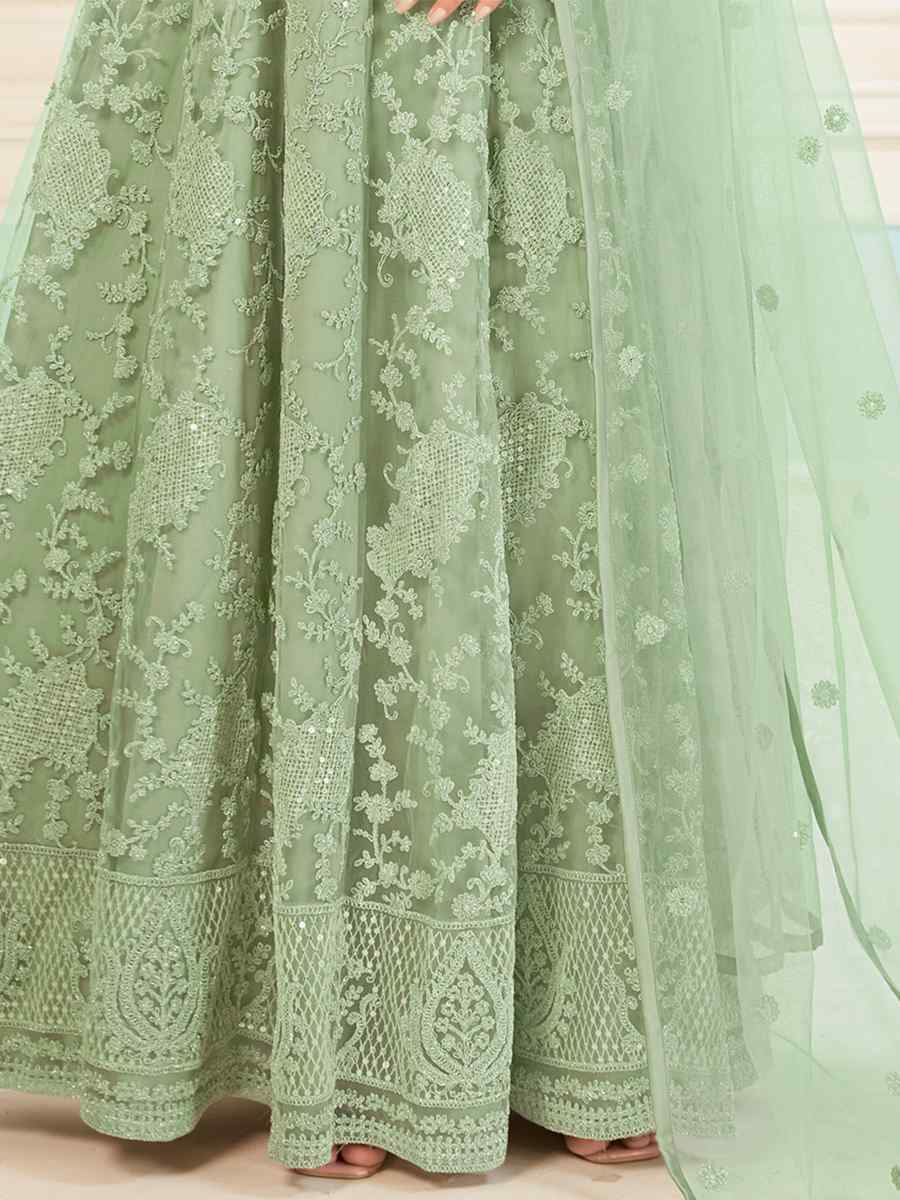 Light Green Butterfly Net Embroidered Party Wedding Anarkali Salwar Kameez
