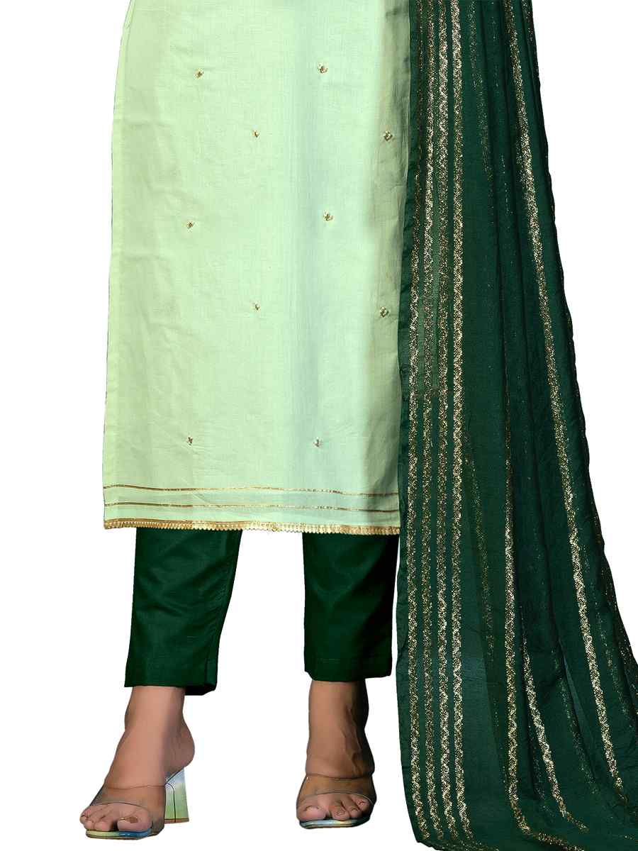Light Green Cambric Cotton Handwoven Casual Festival Pant Salwar Kameez