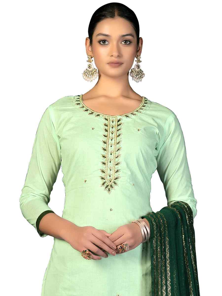 Light Green Cambric Cotton Handwoven Casual Festival Pant Salwar Kameez