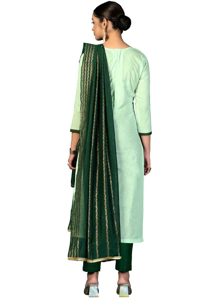 Light Green Cambric Cotton Handwoven Casual Festival Pant Salwar Kameez