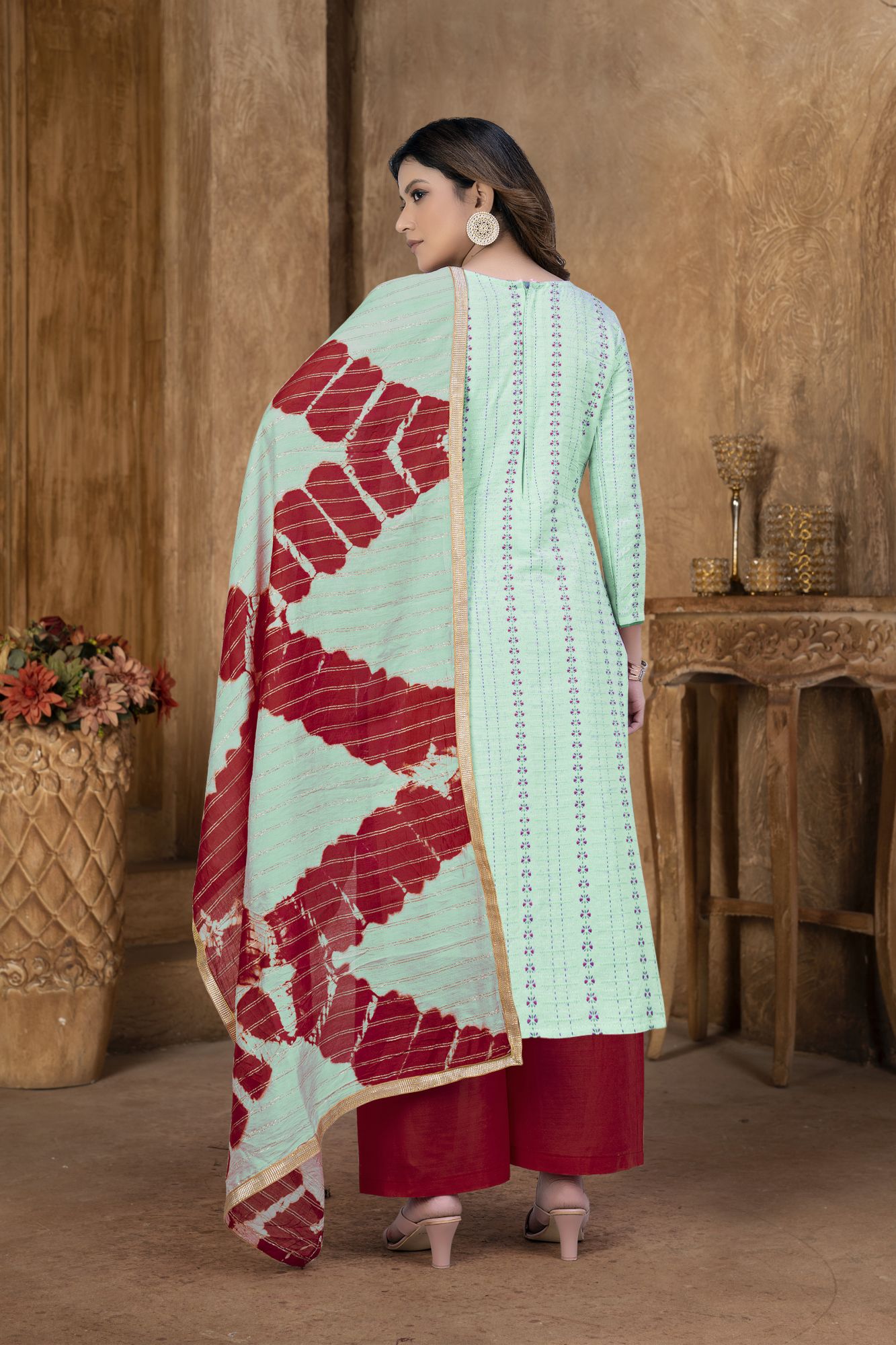 Light Green Cambric Cotton Lace Party  Festival Pant Salwar Kameez