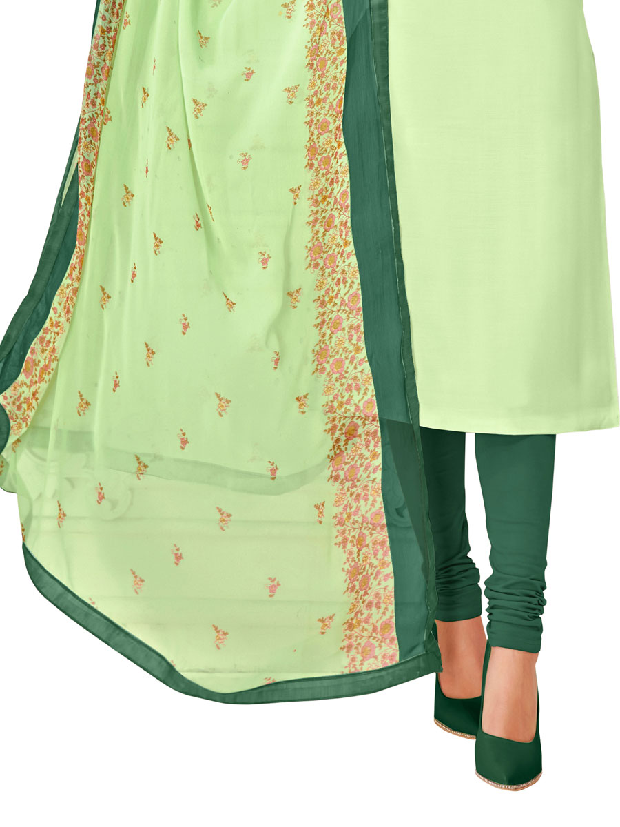 Light Green Chanderi Cotton Embroidered Party Churidar Pant Kameez
