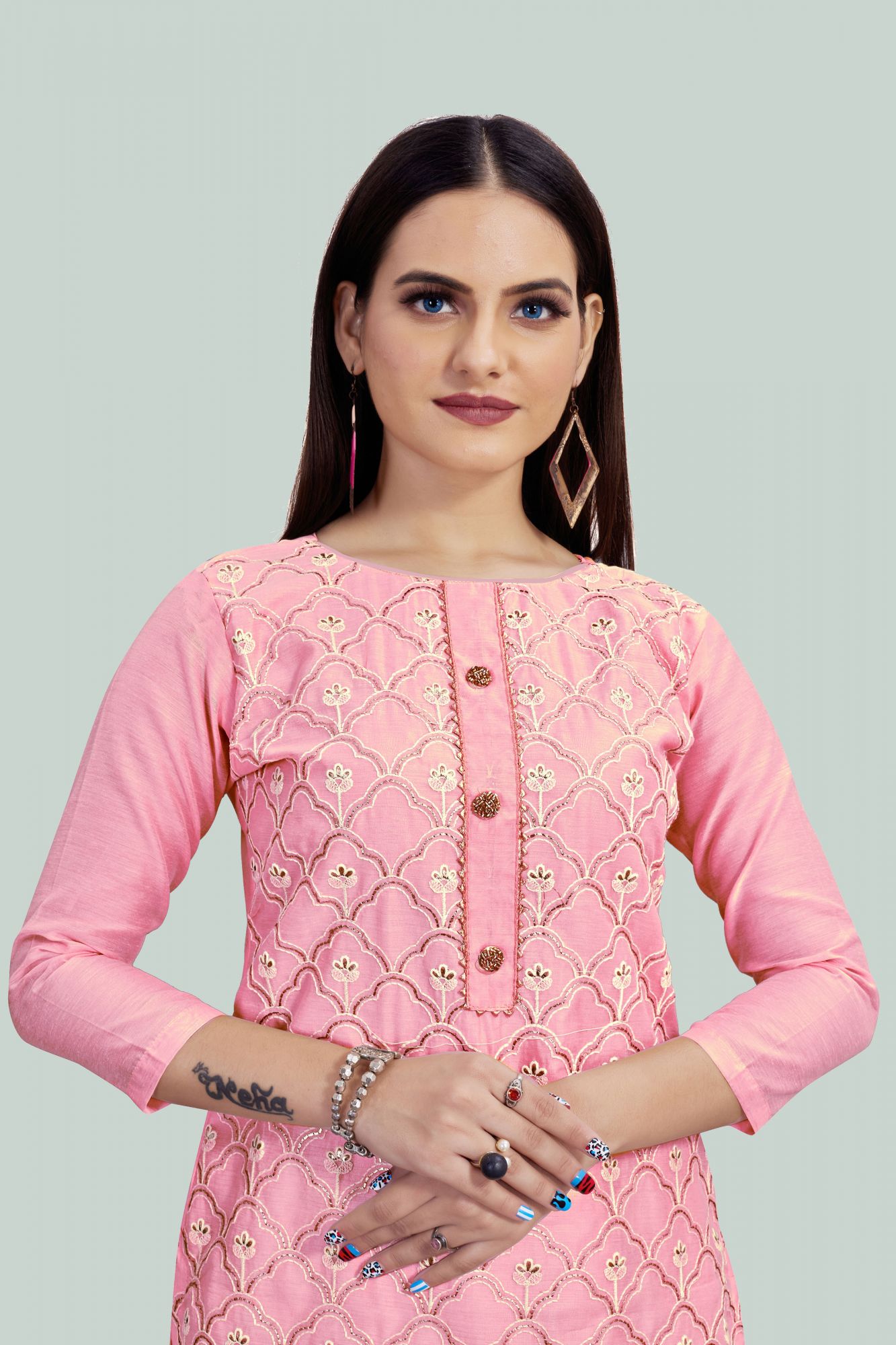 Pink Chanderi Embroidered Festival Party Churidar Salwar Kameez