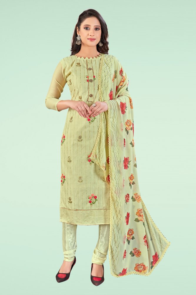 Light Green Chanderi Embroidered Sequins Festival Party Churidar Salwar Kameez