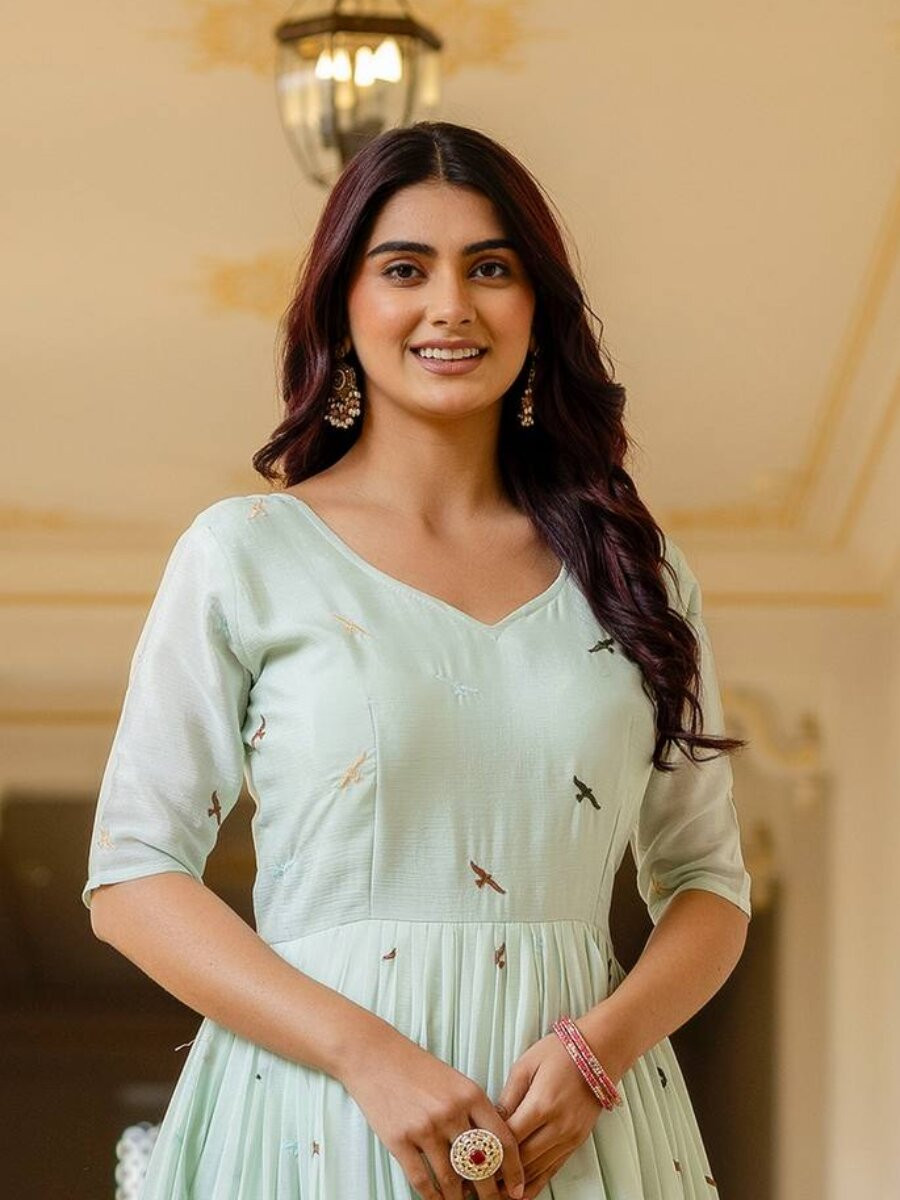 Light Green Chinon Embroidery Wedding Party Festival Casual Ready Anarkali Salwar Kameez