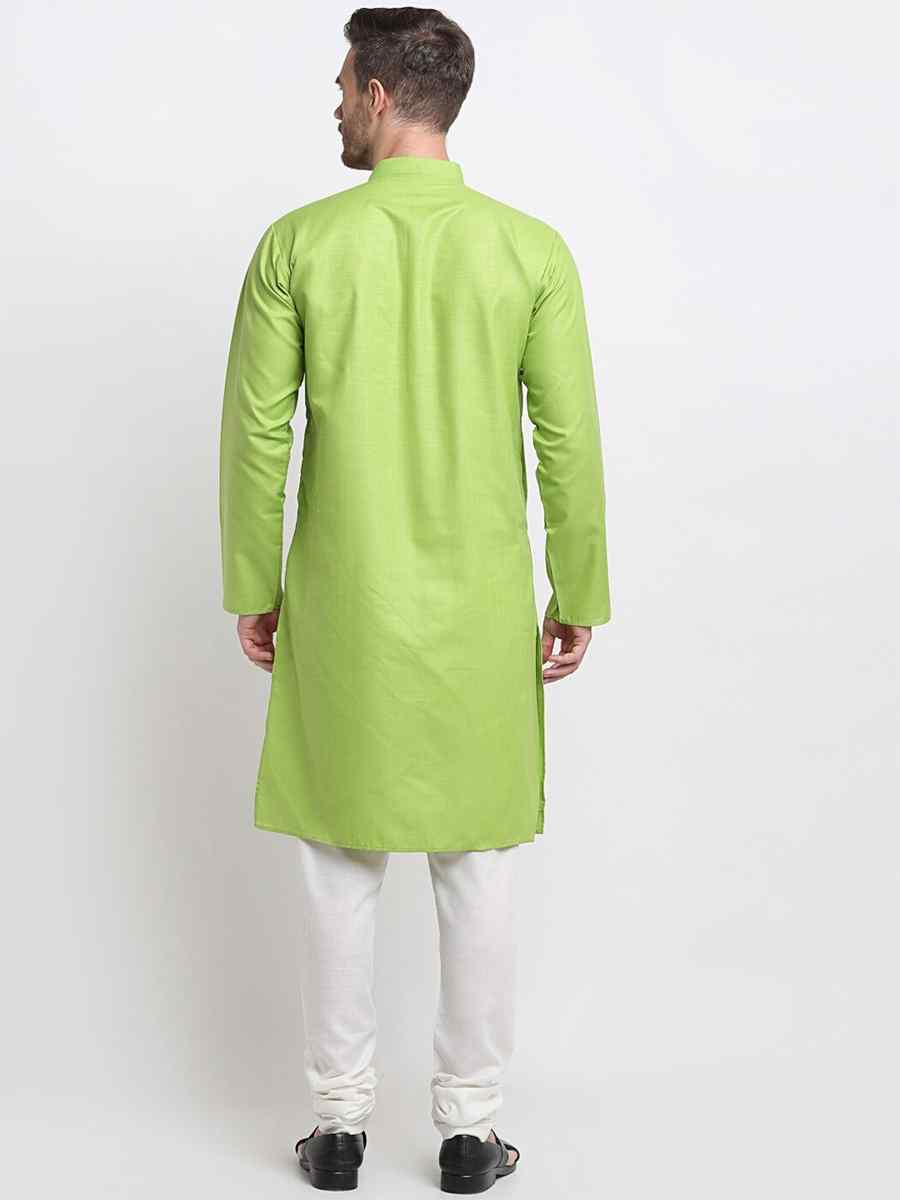 Light Green Cotton Blend Plain Festival Casual Kurta