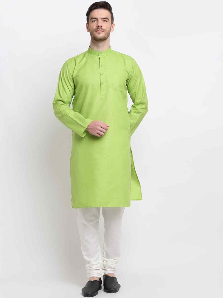 Light Green Cotton Blend Plain Festival Casual Kurta