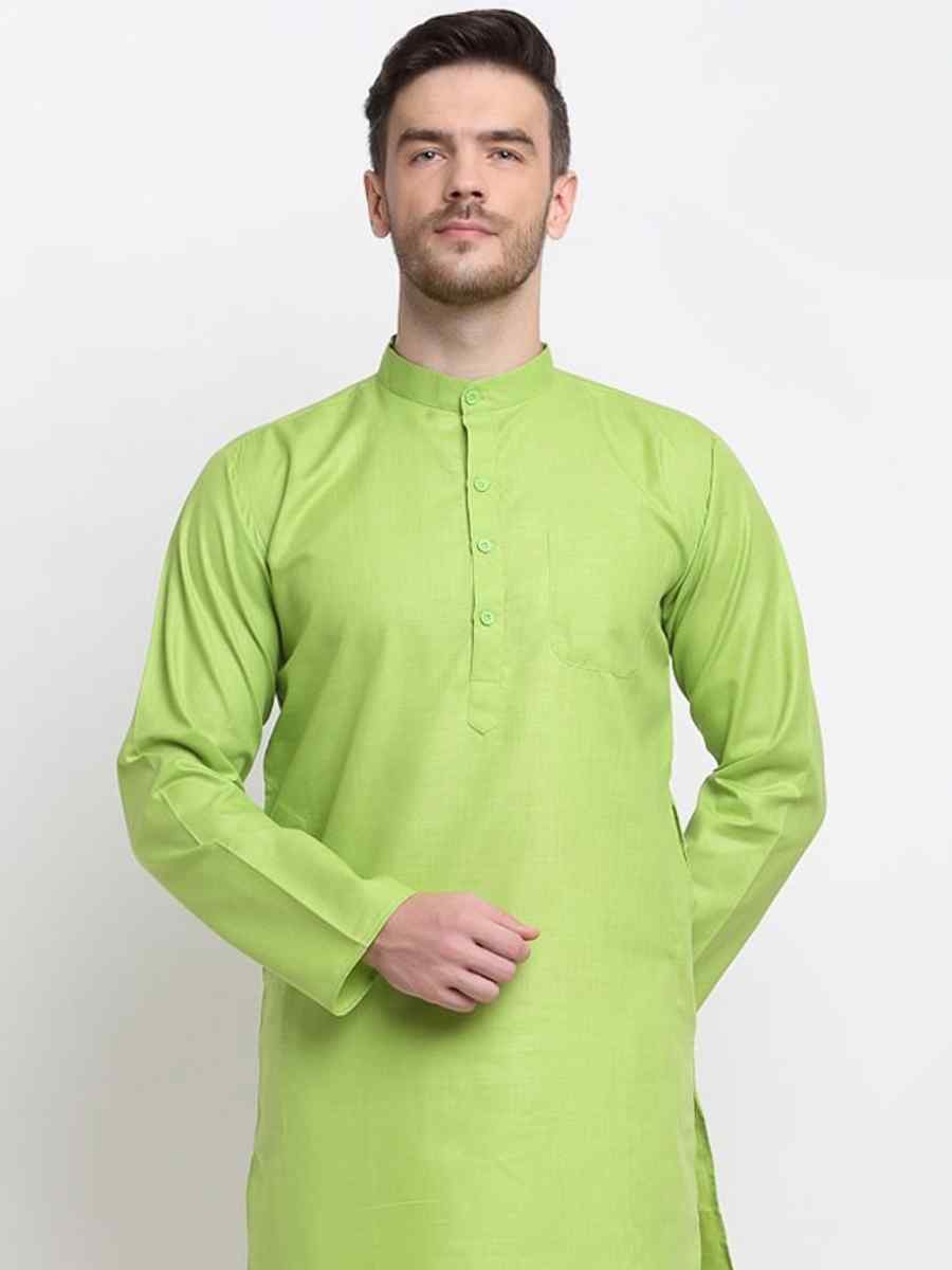 Light Green Cotton Blend Plain Festival Casual Kurta