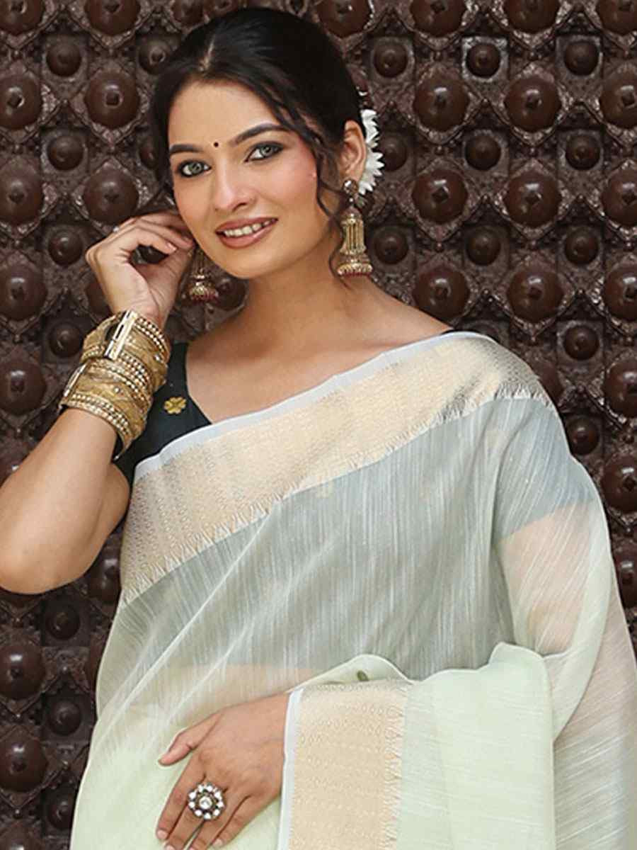 Light Green Cotton Plain Zari Work Casual Reception Festival Wedding Fancy Classic Style Sarees