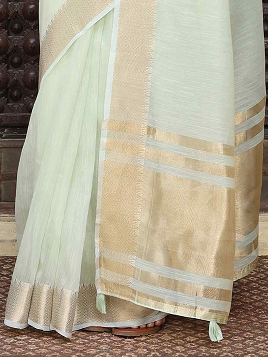 Light Green Cotton Plain Zari Work Casual Reception Festival Wedding Fancy Classic Style Sarees