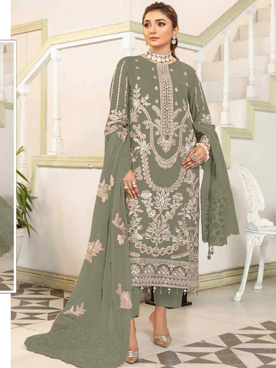 Light Green Faux Georgette Embroidered Festival Wedding Pant Salwar Kameez