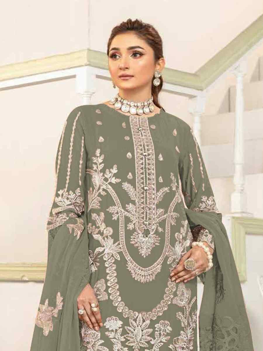 Light Green Faux Georgette Embroidered Festival Wedding Pant Salwar Kameez