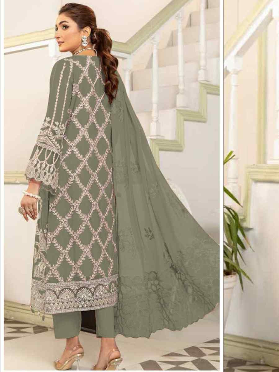 Light Green Faux Georgette Embroidered Festival Wedding Pant Salwar Kameez