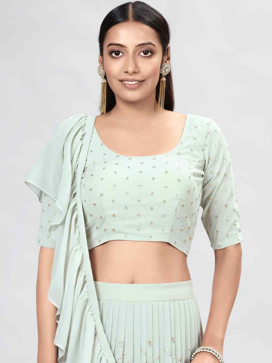 Light Green Georgette Sequins Festival Party Wear Circular Lehenga Choli