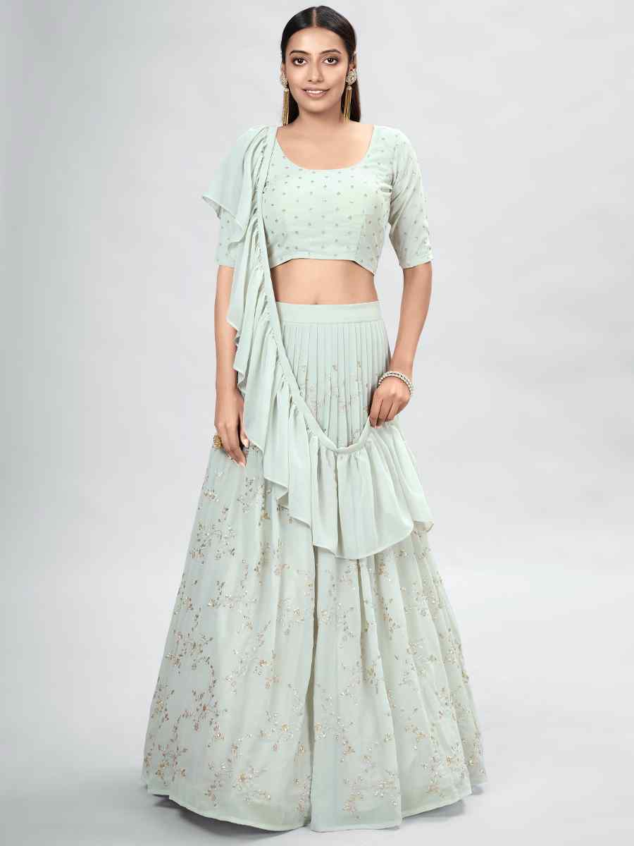 Light Green Georgette Sequins Festival Party Wear Circular Lehenga Choli