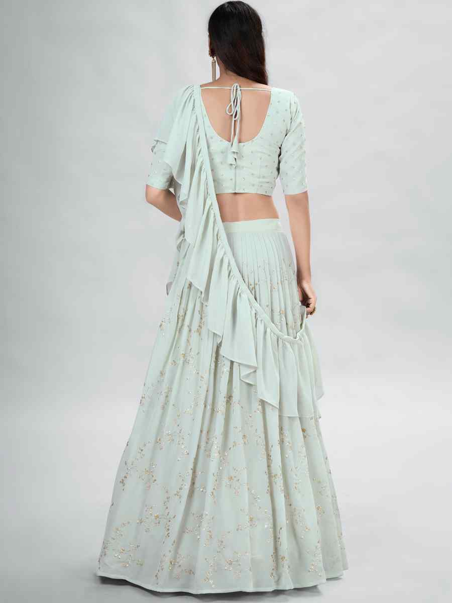 Light Green Georgette Sequins Festival Party Wear Circular Lehenga Choli