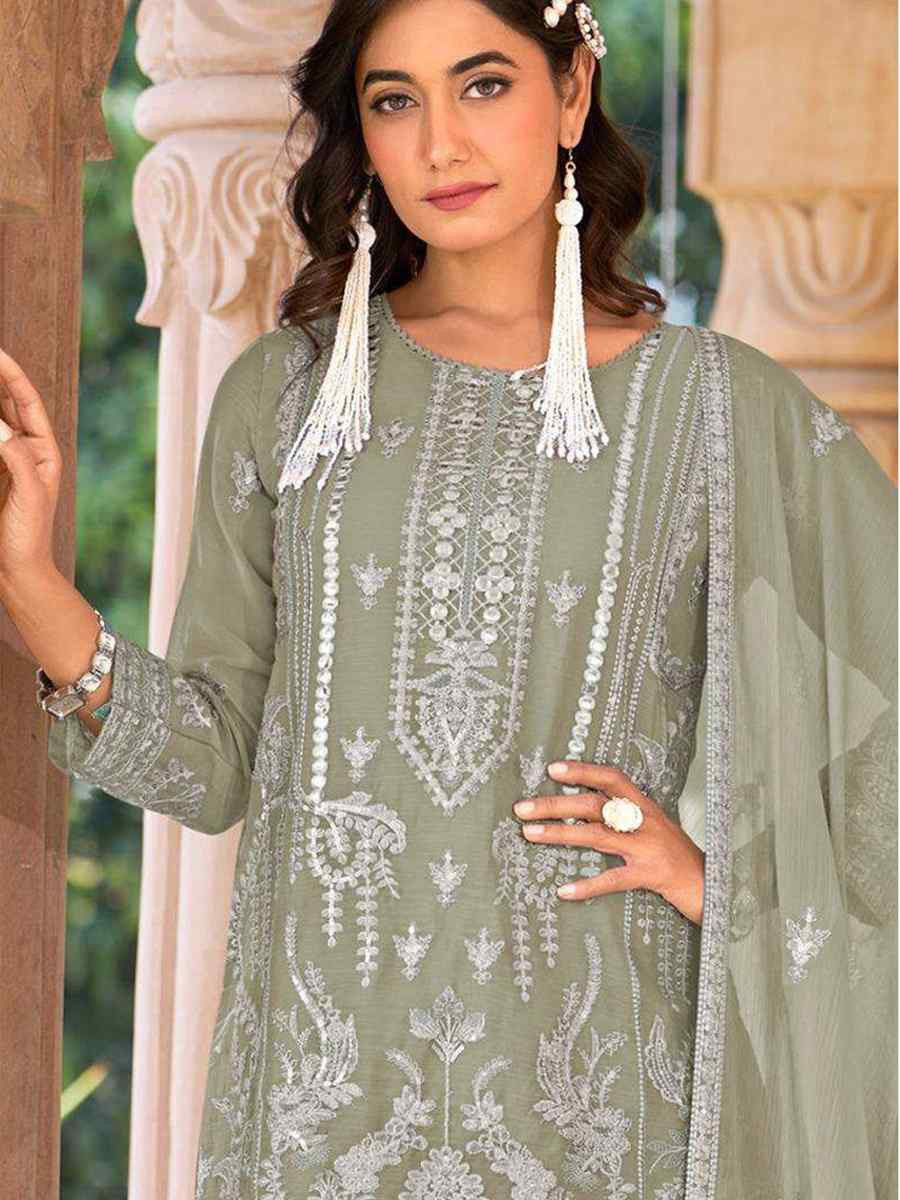 Light Green Heavy Nylon Organza Embroidered Festival Wedding Sharara Pant Salwar Kameez