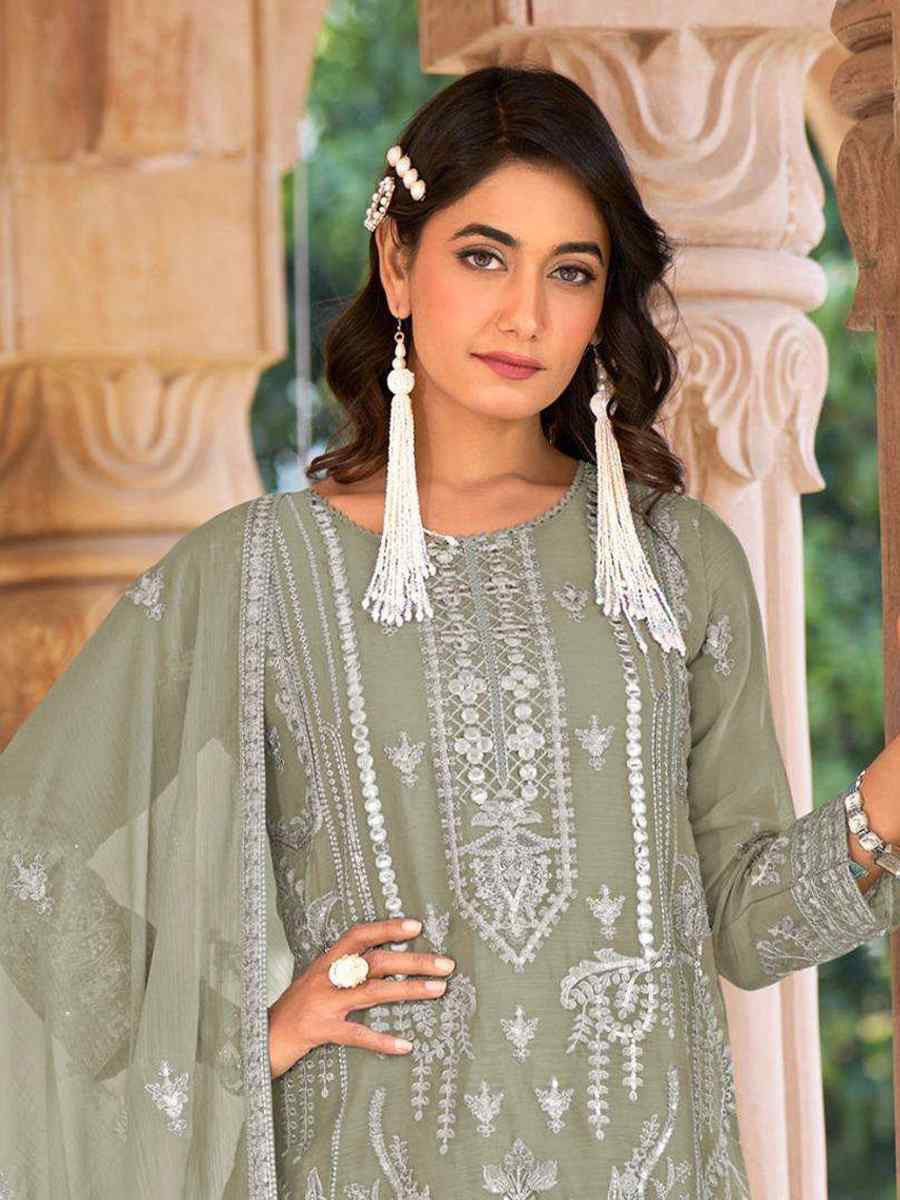 Light Green Heavy Nylon Organza Embroidered Festival Wedding Sharara Pant Salwar Kameez