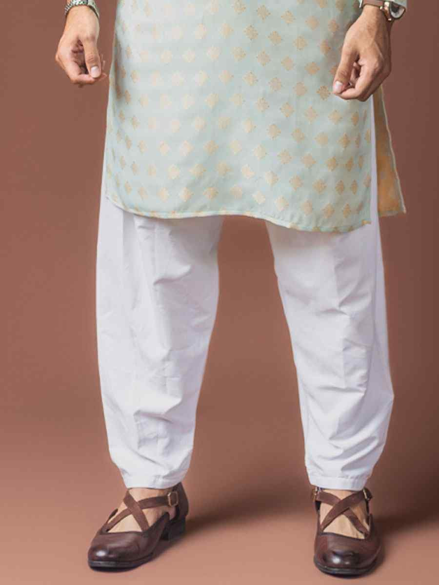 Light Green Jacquard Silk Embroidery Festival Wedding Party Mens Kurta
