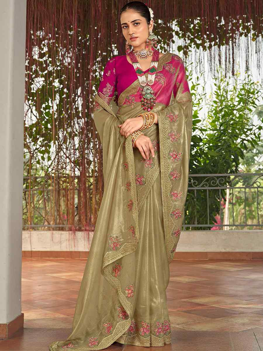 Light Green Jimmy Choo Embroidered Festival Wedding Fancy Heavy Border Saree