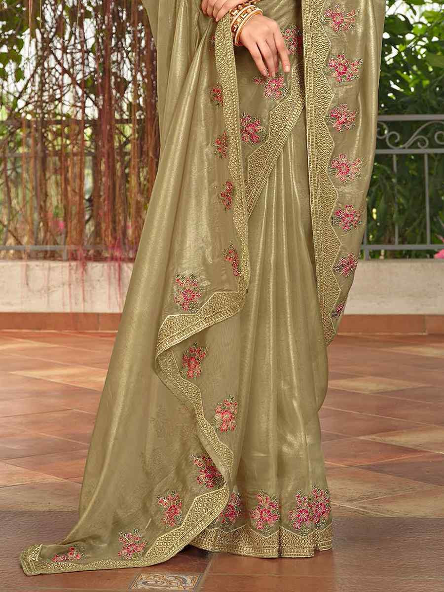 Light Green Jimmy Choo Embroidered Festival Wedding Fancy Heavy Border Saree