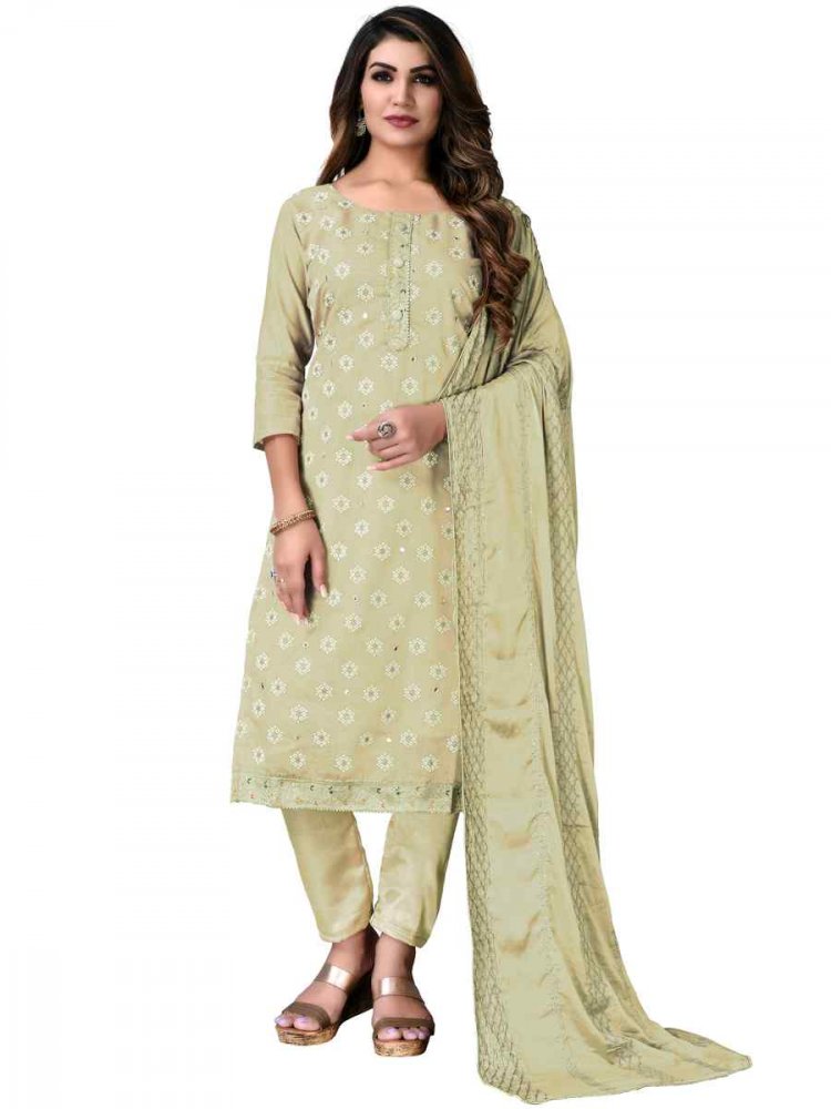 Light Green Modal Chanderi  Embroidered Festival Wedding Pant Salwar Kameez