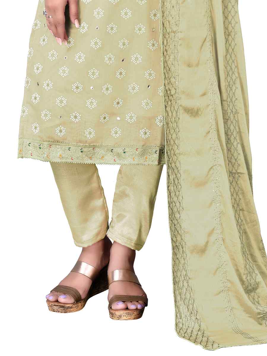 Light Green Modal Chanderi  Embroidered Festival Wedding Pant Salwar Kameez