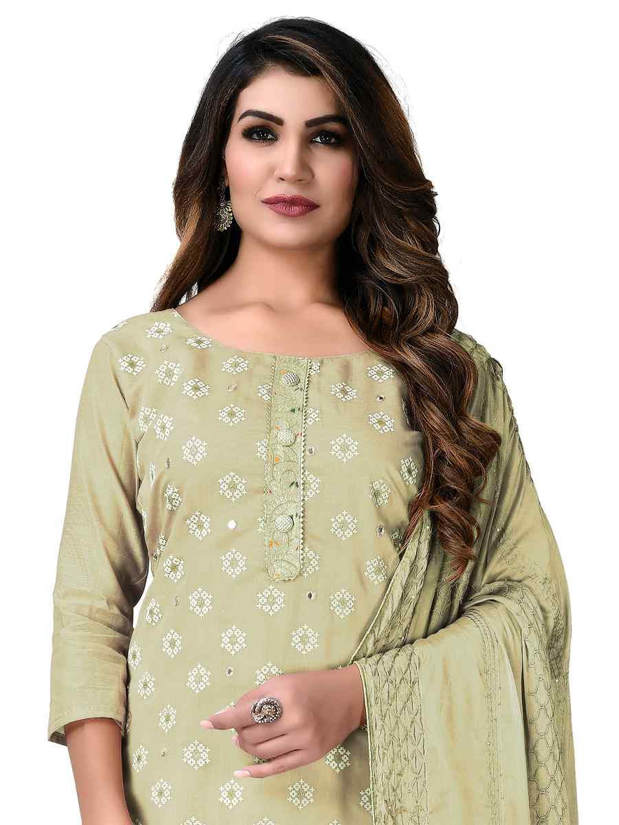 Light Green Modal Chanderi  Embroidered Festival Wedding Pant Salwar Kameez