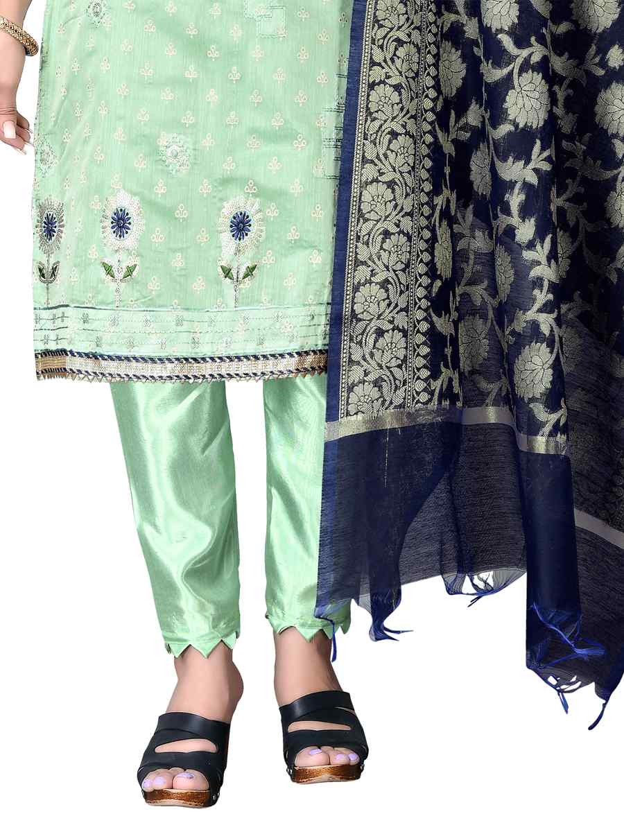 Light Green Modal Chanderi Cotton Embroidered Festival Wedding Pant Salwar Kameez
