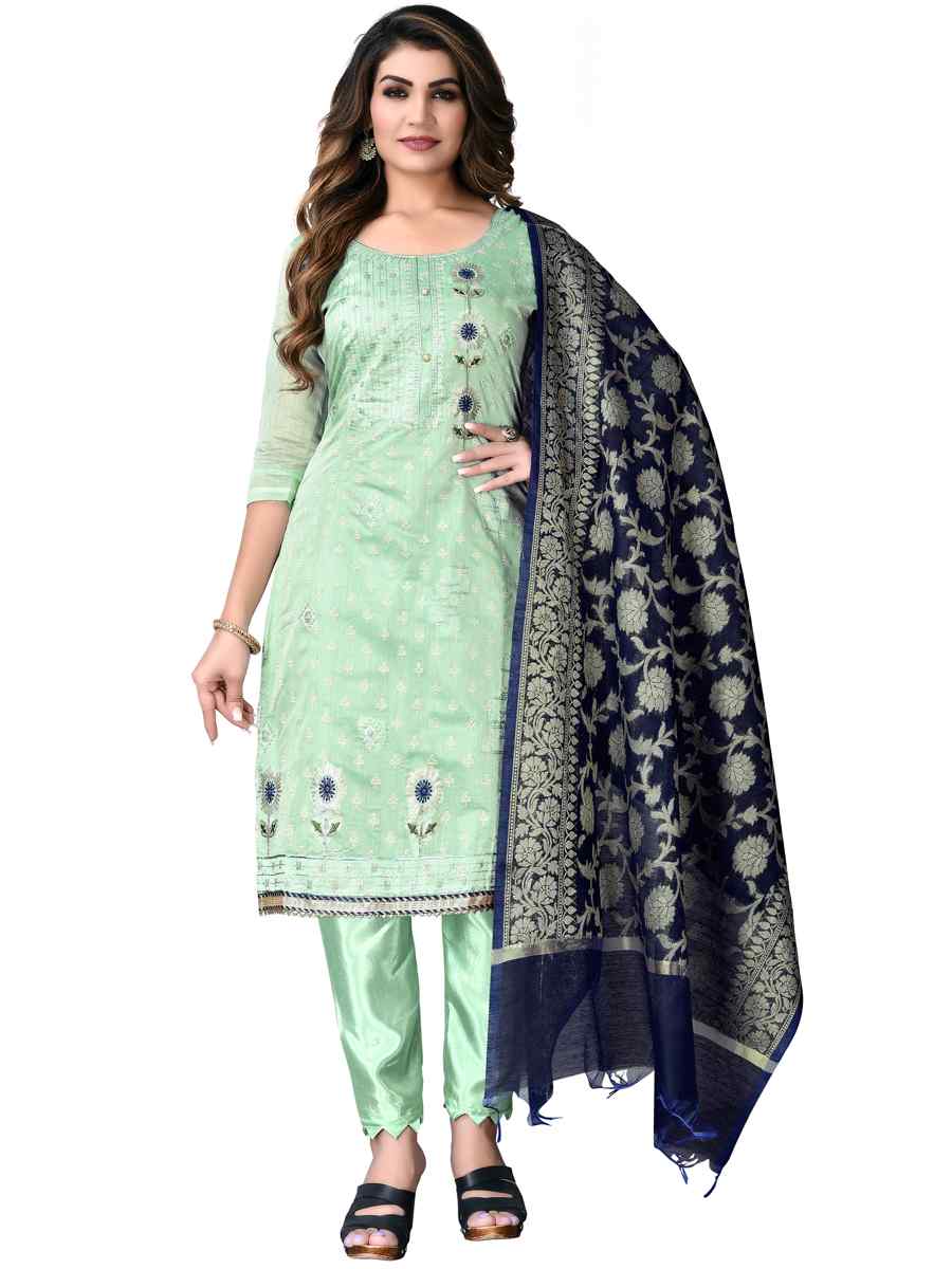 Light Green Modal Chanderi Cotton Embroidered Festival Wedding Pant Salwar Kameez