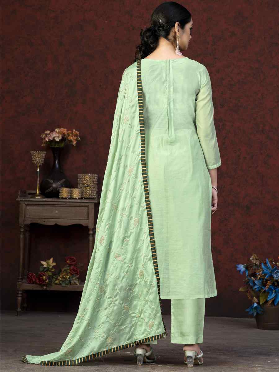 Light Green Modal Chanderi Embroidered Casual Festival Pant Salwar Kameez