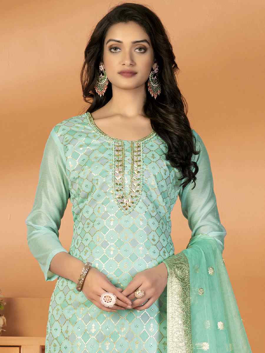 Light Green Modal Silk Embroidered Casual Festival Pant Salwar Kameez