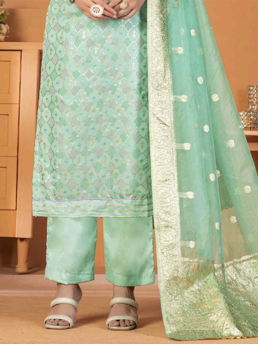 Light Green Modal Silk Embroidered Casual Festival Pant Salwar Kameez