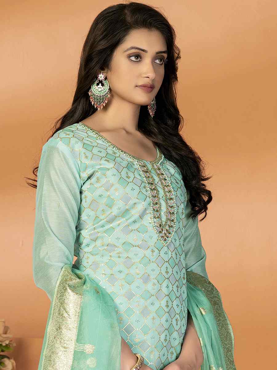 Light Green Modal Silk Embroidered Casual Festival Pant Salwar Kameez