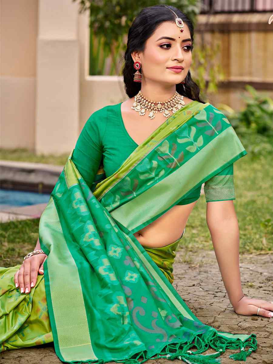 Light Green Pochampalli Silk Handwoven Festival Wedding Fancy Heavy Border Saree