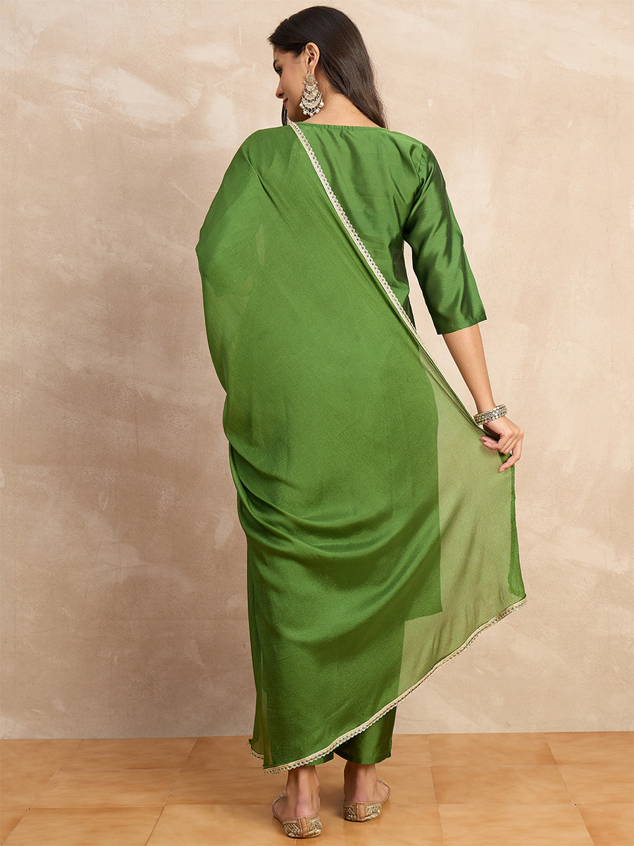 Light Green Silk Blend Embroidery Wedding Party Festival Casual Ready Pant Salwar Kameez