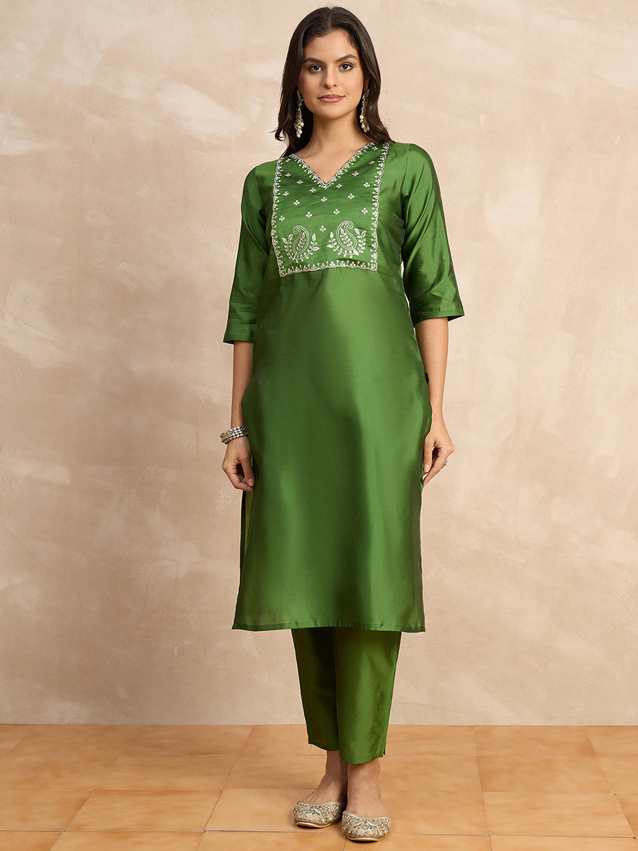 Light Green Silk Blend Embroidery Wedding Party Festival Casual Ready Pant Salwar Kameez