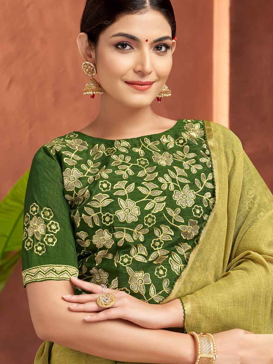 Light Green Silk Handwoven Festival Wedding Fancy Heavy Border Saree