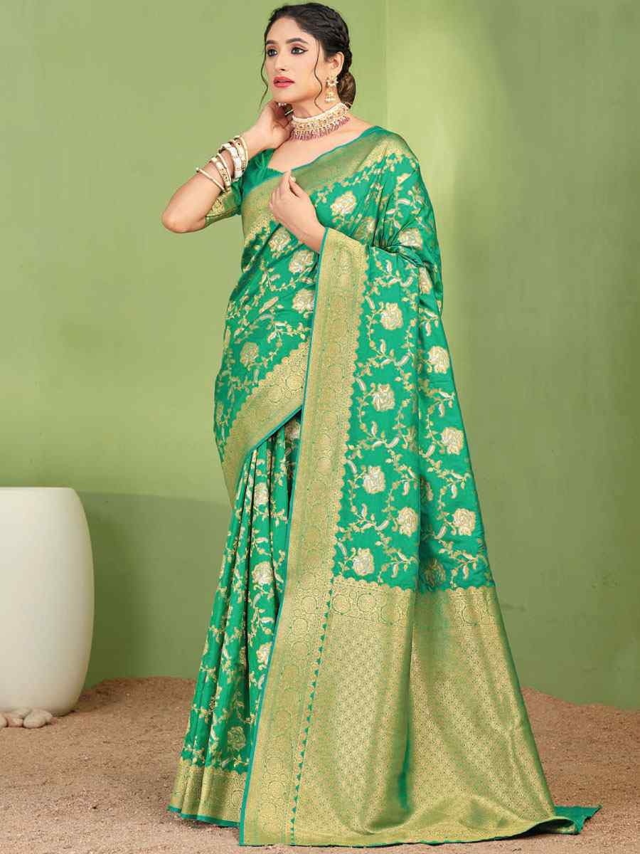 Light Green Silk Handwoven Wedding Festival Heavy Border Saree