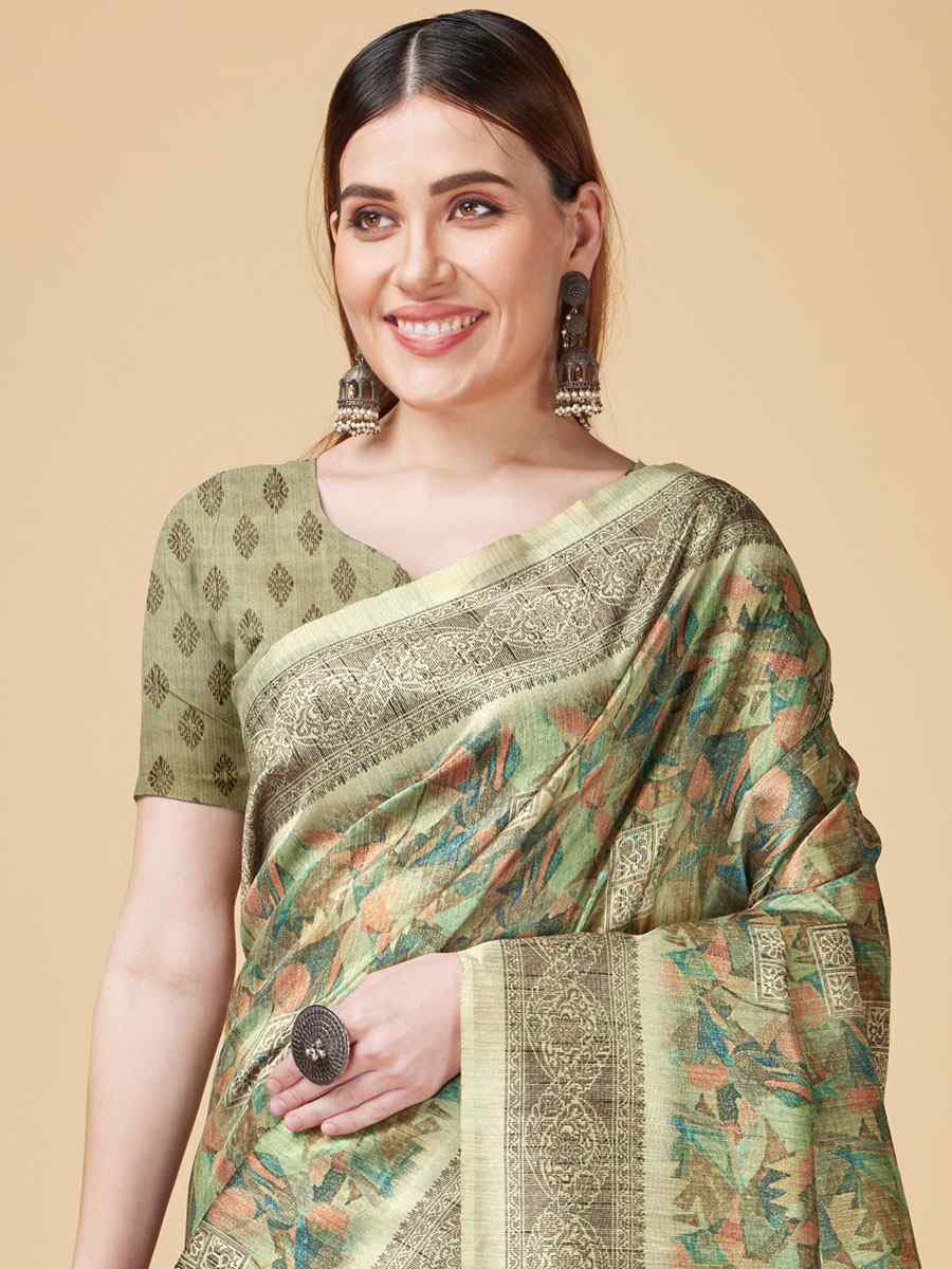 Light Green Sofi Silk Handwoven Wedding Festival Heavy Border Saree