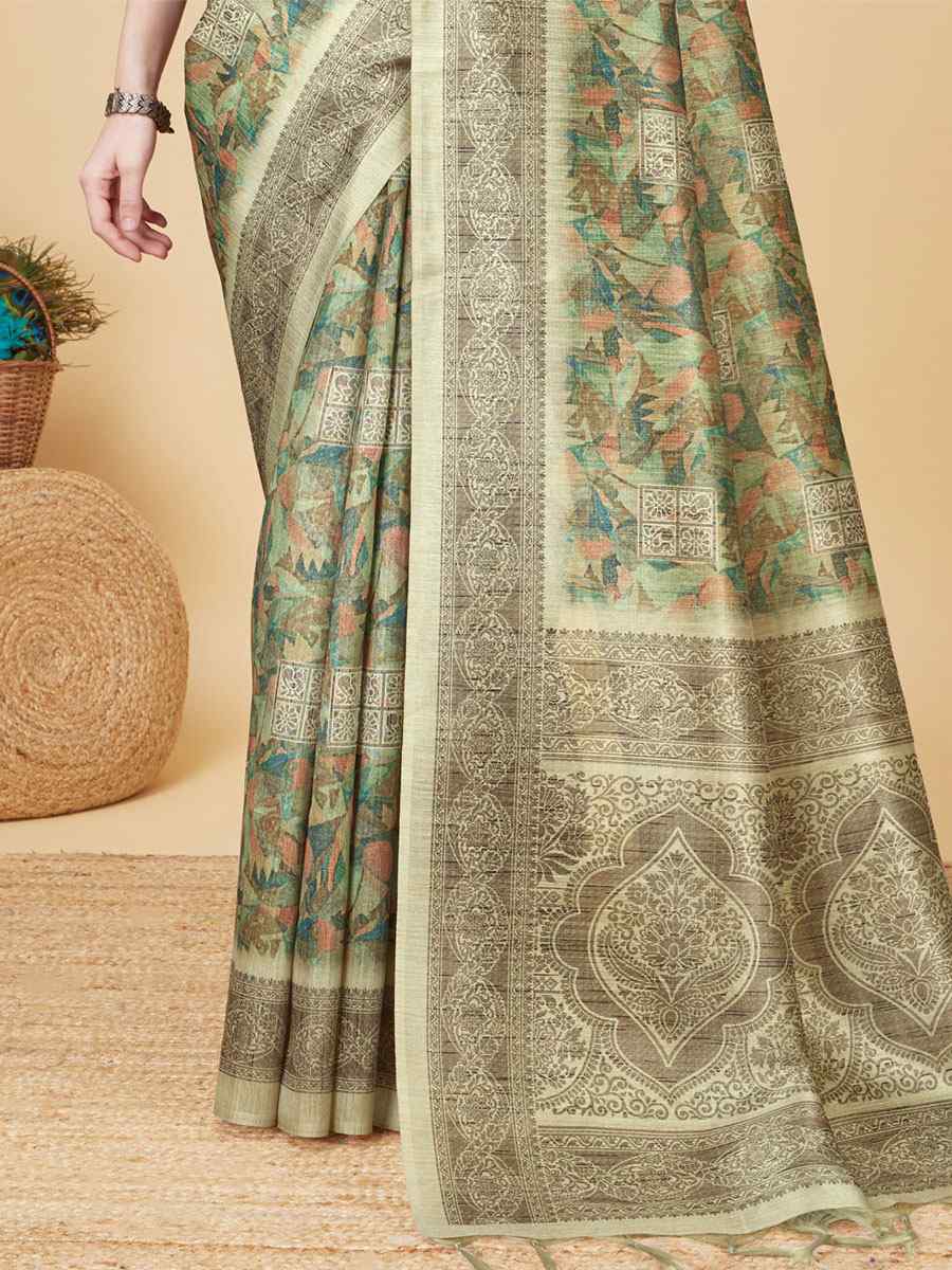 Light Green Sofi Silk Handwoven Wedding Festival Heavy Border Saree