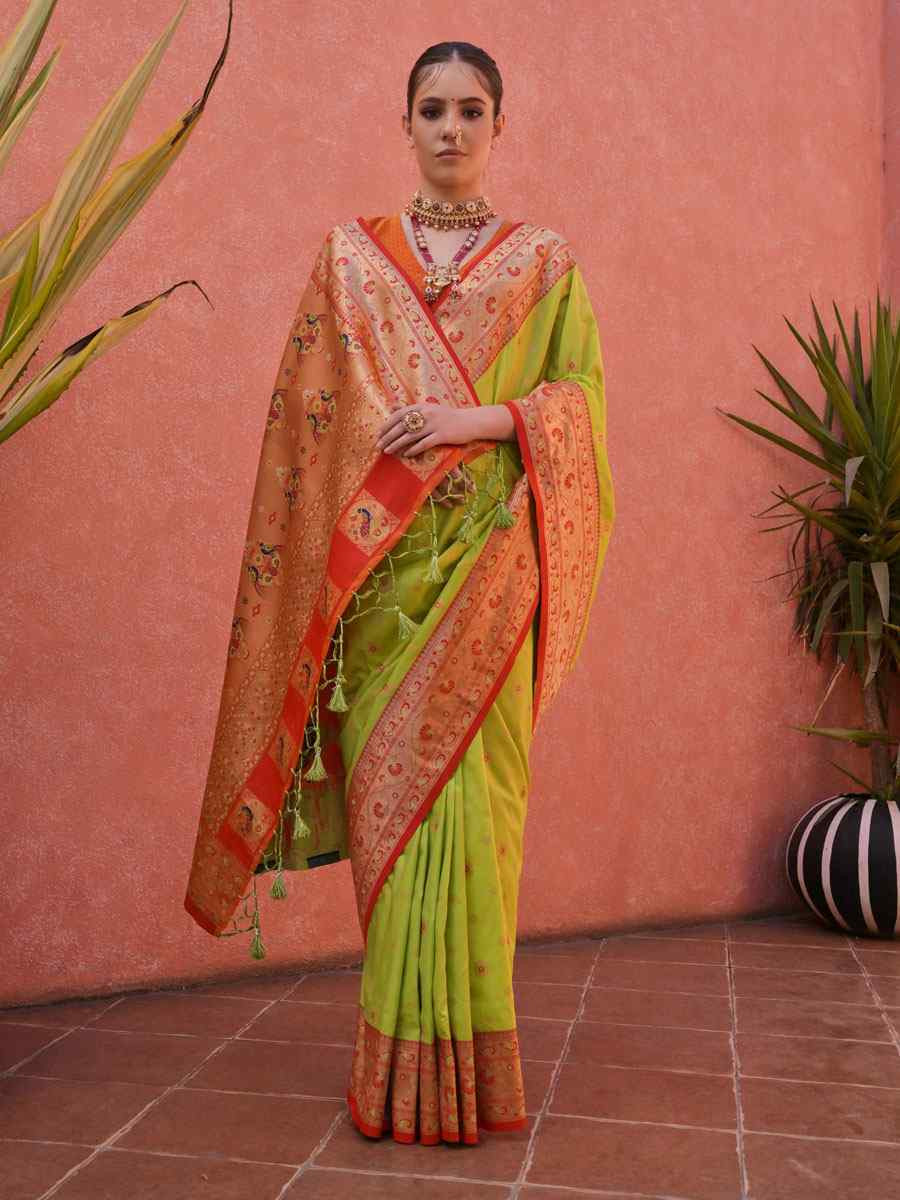 Light Green Soft Banarasi Silk Handwoven Casual Reception Festival Wedding Fancy Heavy Border Saree