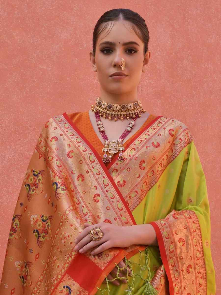 Light Green Soft Banarasi Silk Handwoven Casual Reception Festival Wedding Fancy Heavy Border Saree