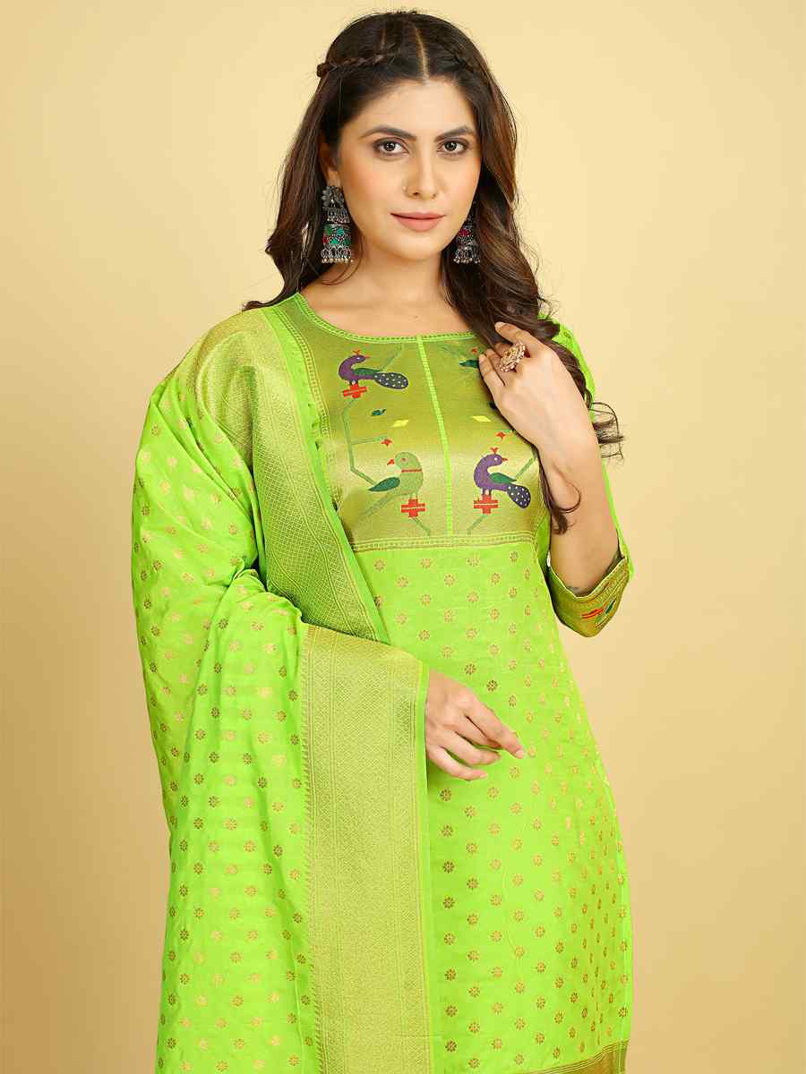 Light Green Soft Silk Handwoven Casual Festival Pant Salwar Kameez