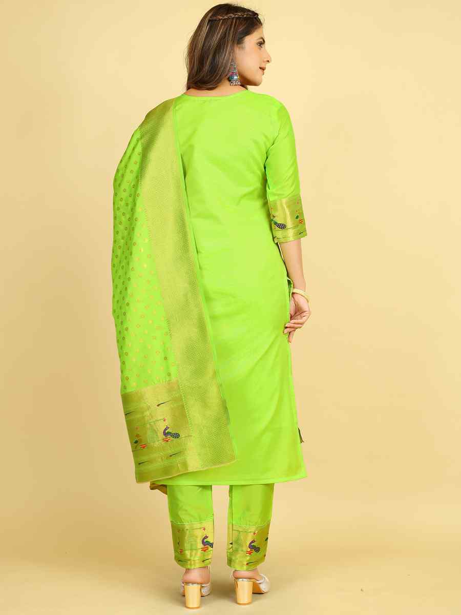 Light Green Soft Silk Handwoven Casual Festival Pant Salwar Kameez